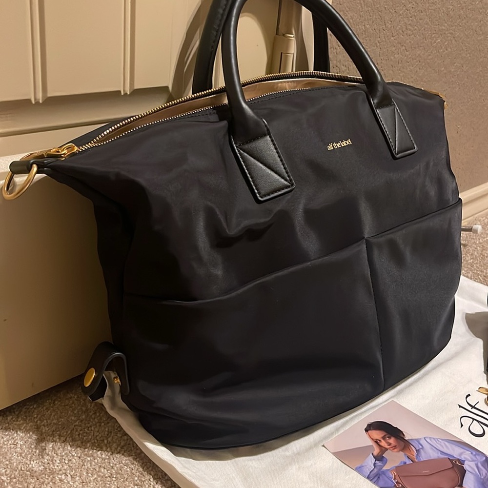 Alf The Label Ali Carryall Nylon 5-Way Bag NEW Black-Gold - Picture 9 of 15